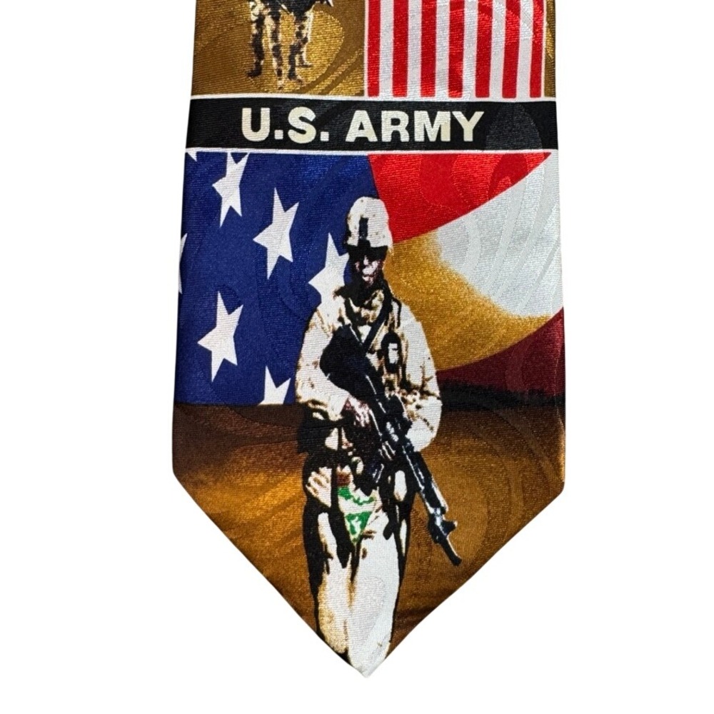 Steven Harris US Army Patriotic Necktie American Flag Military Soldier Humvee